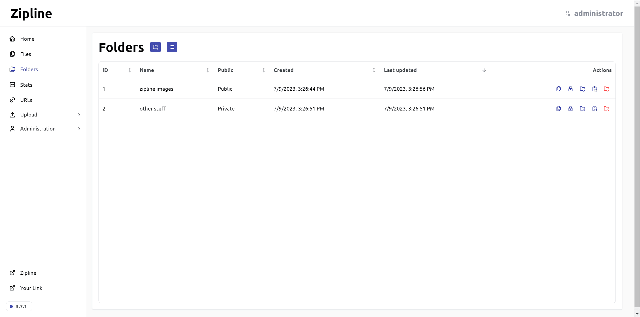 Folders page screenshot